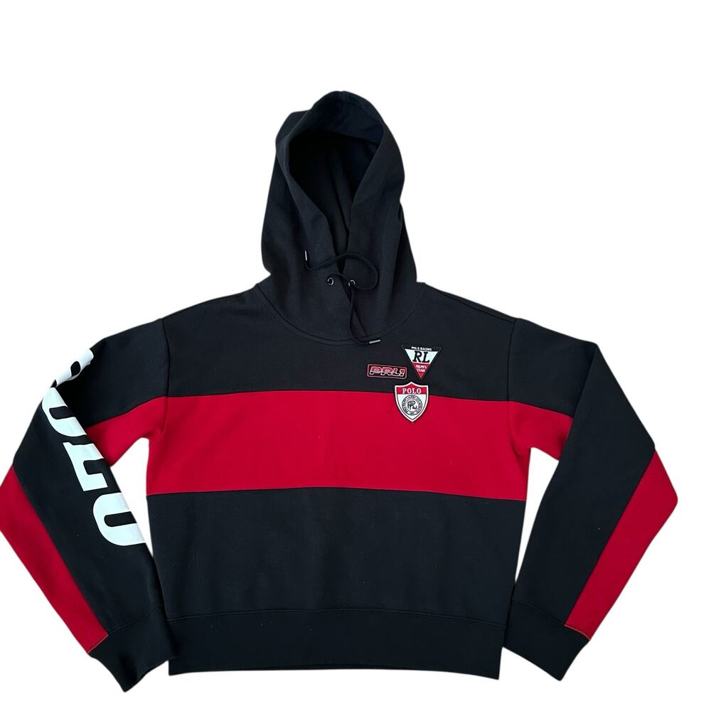 Polo Ralph Lauren Rare Women Crop Multicolor Red/Black Pattern Hoodie Size M